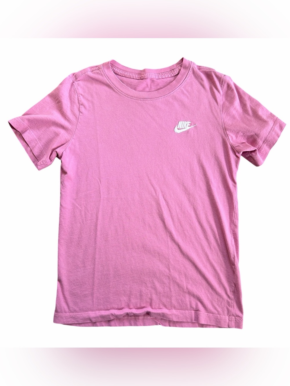 Kids Nike Pink Short Sleeve Crew Tee with White Logo, L